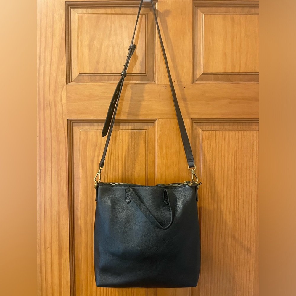 Madewell Black Leather Zip-Top Transport Crossbody Bag